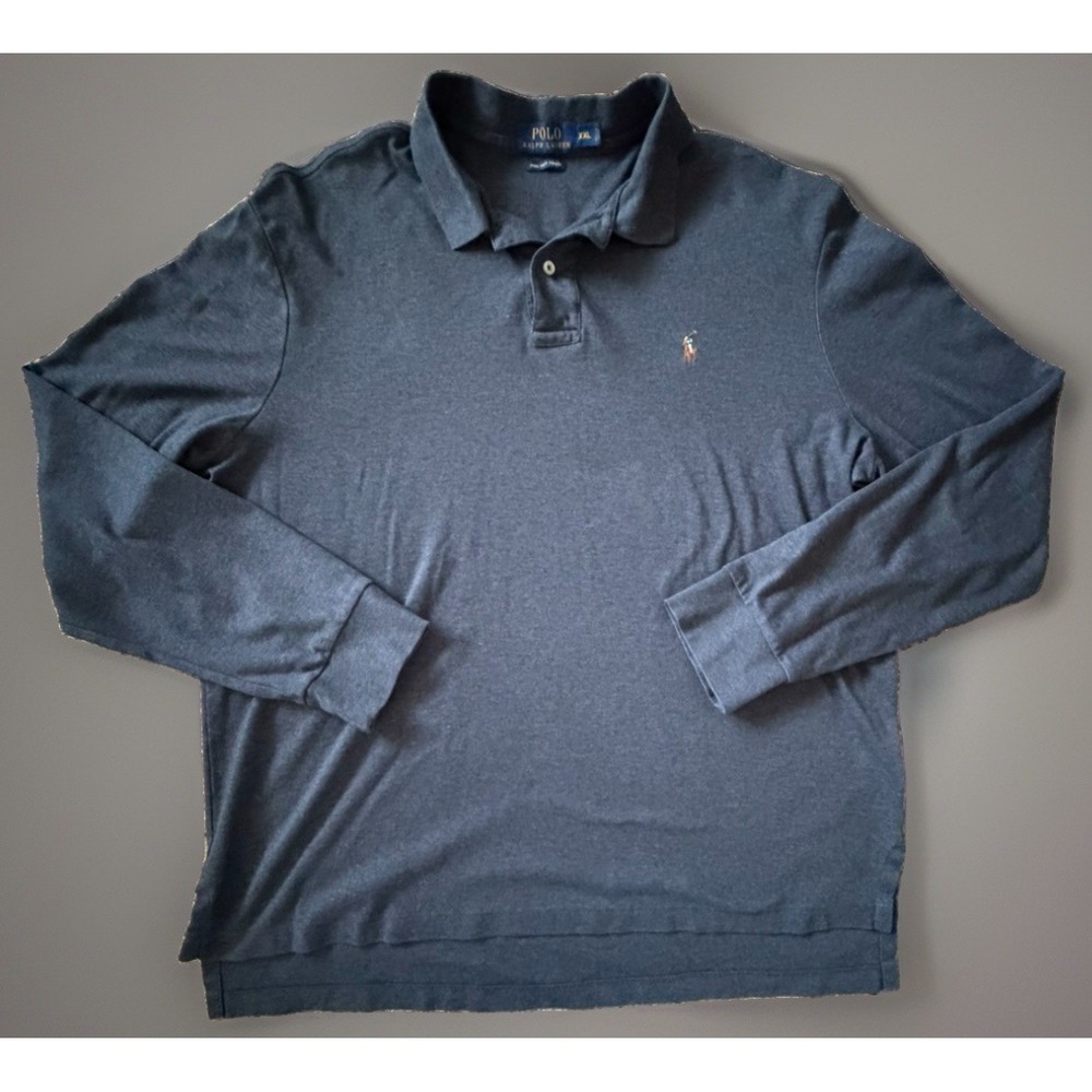 Polo Ralph Lauren Long Sleeve Polo Shirt Gray Embroidered Pony Logo XXL JBHS